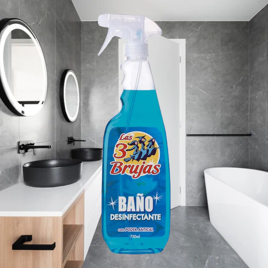 Detergent pentru baie 3 Vrăjitoare cu pulverizator, 750 ml, formulat pentru curățarea eficientă a suprafețelor sanitare. Îndepărtează murdăria și depunerile de calcar, lăsând suprafețele curate și strălucitoare. Potrivit pentru chiuvete, căzi, cabine de duș, gresie și faianță. Aplicare ușoară datorită pulverizatorului. [2]