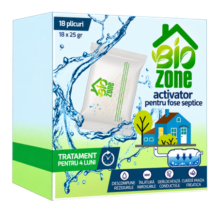 Fose Septice & Întreținere - Activator pentru fose septice, 18 plicuri, tratament 4 luni, BioZone