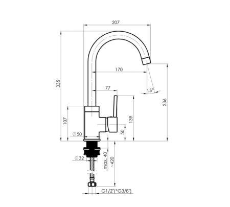 Baterie pentru bucatarie, serie AXE 33 ( BG), design premium, Rubineta [2]