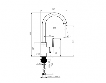 Baterie pentru bucătărie, serie AXE 33 CHROM, design premium, Rubineta [1]