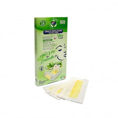 Lotiuni ,lapte,creme si uleiuri pentru fata si corp - Benzi depilatoare pentru fata,aloe vera&musetel,12buc/cut