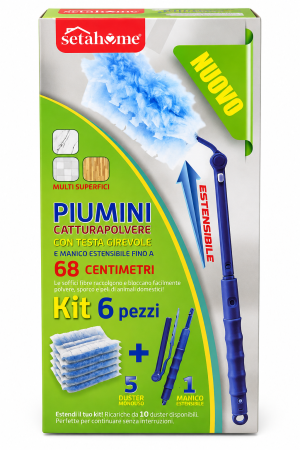 Articole Menaj & Accesorii pentru Casa - ES Set perie praf rotativa 68 cm cu maner extensibil - 5 rezerve +1 maner, Setahome