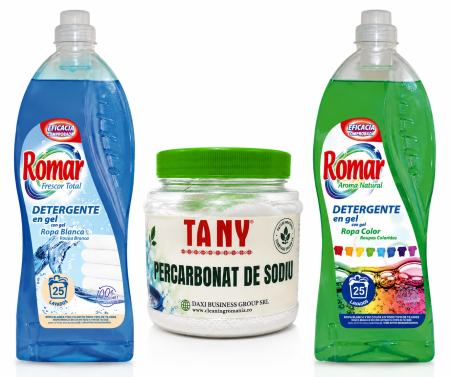Detergenti Rufe & Intretinere Textile - Pachet: 2 x Detergent de rufe lichid 2 in 1, 1,5 L + Percarbonat de sodiu, 750 g, TANY