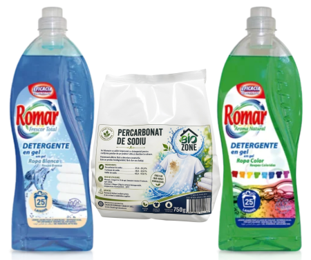 Detergenti Rufe & Intretinere Textile - Pachet: 2 x Detergent de rufe lichid 2 in 1, 1,5 L + Percarbonat de sodiu, 750 g, Biozone