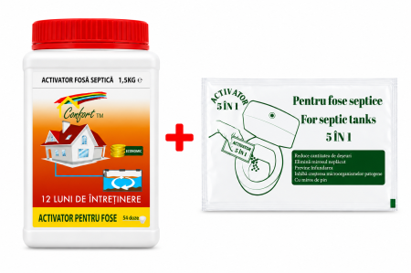 Fose Septice & Întreținere - PPachet: Activator pentru fose septice, 54 doze, tratament 12 luni + Plic Monodoză
