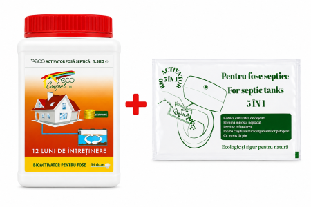 Fose Septice & Întreținere - Pachet: Bioactivator pentru fose septice, 54 doze, tratament 12 luni + Plic Monodoză