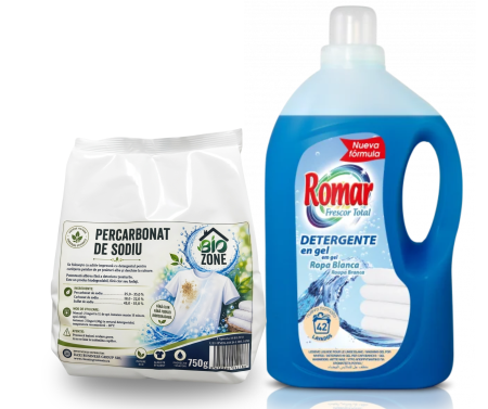 Detergenti Rufe & Intretinere Textile - Pachet Detergent de rufe albe, lichid 3 L + Percarbonat de Sodiu 750 g