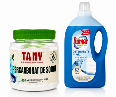 Pachet Detergent de rufe albe, lichid 3 L + Percarbonat de Sodiu 750 g Tany