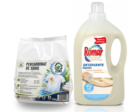 Detergenti Rufe & Intretinere Textile - Pachet Detergent de rufe cu săpun de marsella, lichid 3 L + Percarbonat de Sodiu 750 g