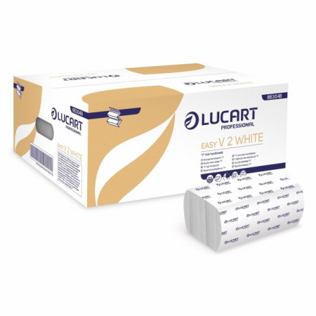 Dispensere prosoape pliate de maini si consumabile - Pachet 20 seturi x Prosoape de maini pliate in V Easy, Lucart, albe ,2 straturi, 21cmx21cm,190 buc/set