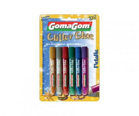 Papetarie si Creativitate - Set 6 tuburi de sclipici metalic cu lipici, 10.5 ml/ tub