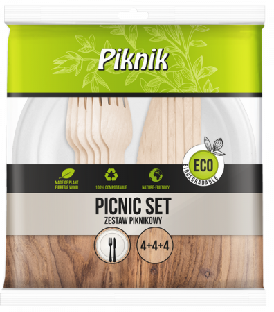 Accesorii pentru casa - Set ECO Picnic biodegradabil 3 x 4 (4 x farfurie + cutit + furculita)