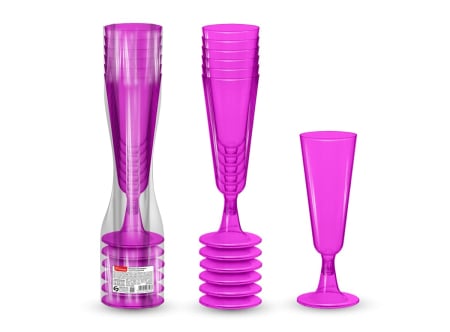 Auto Bricolaj & Gradina & Camping - Set pahare de plastic pentru sampanie, roz, 125 ml, 6 bucati