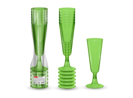Auto Bricolaj & Gradina & Camping - Set pahare de plastic pentru sampanie, verzi, 125 ml, 6 bucati
