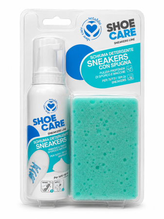 Articole ingrijire incaltaminte - Set spuma curatare pantofi sport, 125 ml + burete, Setablu