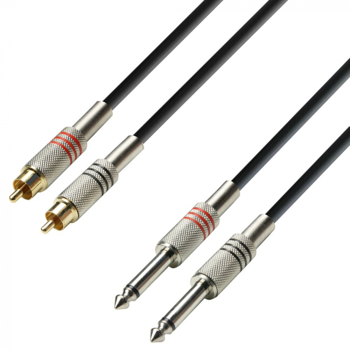 K3 TPC 0100 - Cablu audio cu conectori 2 x Jack 6.3 mm mono / 2 x RCA tata AH 1 m [1]