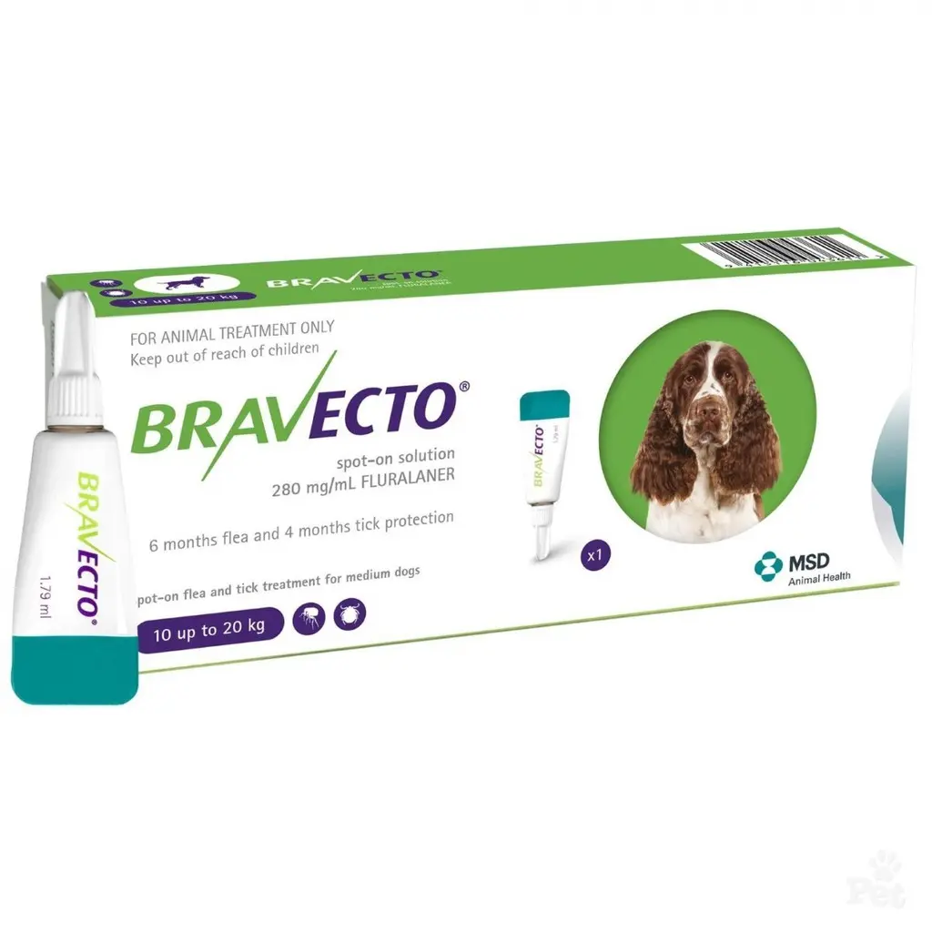 Antiparazitare interne și externe - Bravecto Spot-On Pipetă pentru Câini (10-20 kg) - 500 mg