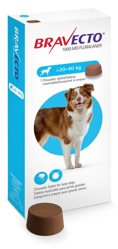 Antiparazitare interne și externe - Bravecto Tablete Masticabile pentru Câini (20-40 kg) - 1000 mg