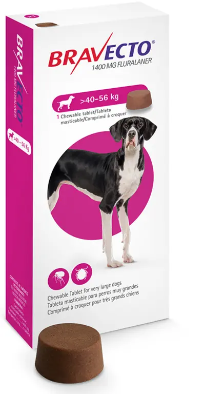 Antiparazitare interne și externe - Bravecto Tablete Masticabile pentru Câini (40-56 kg) - 1400 mg
