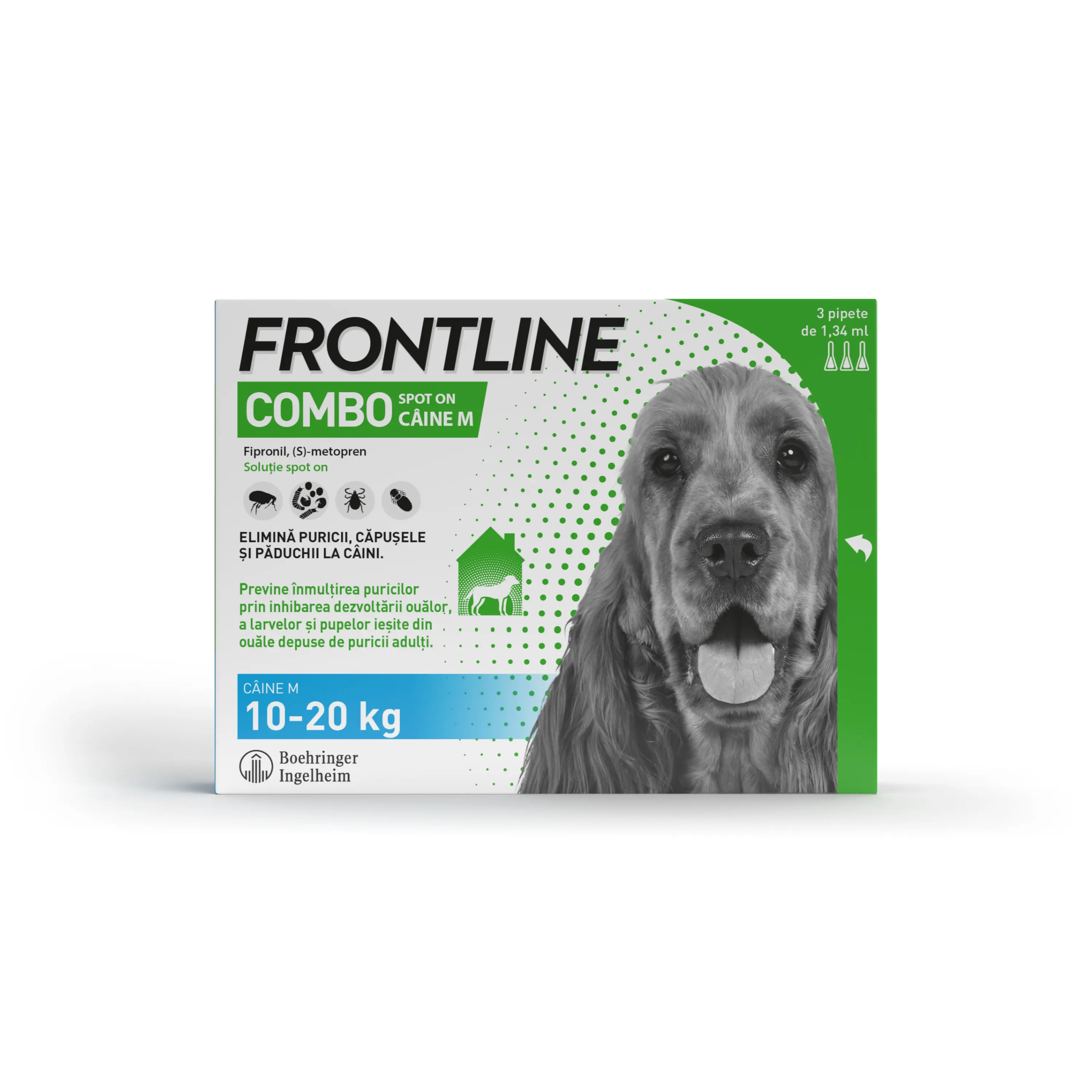 Antiparazitare interne și externe - Frontline Combo Spot-On M Pipetă pentru Câini (10-20 kg) - 134 mg