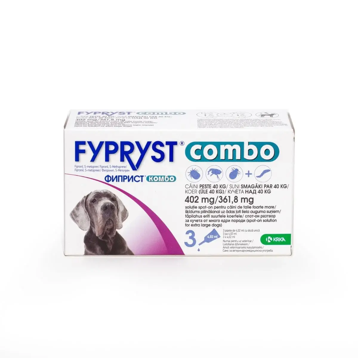 Antiparazitare interne și externe - Fypryst Combo XL pentru Câini (40-60 kg) - 402 mg