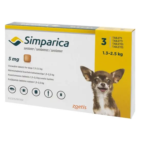 Antiparazitare interne - Simparica Antiparazitar pentru Câini (1.3-2.5 kg) - 5 mg