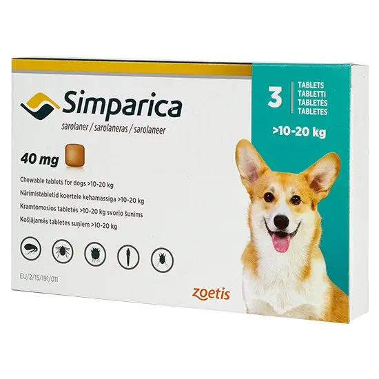 Antiparazitare interne - Simparica Antiparazitar pentru Câini (10-20 kg) - 40 mg