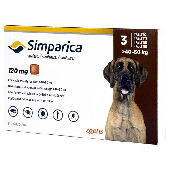 Antiparazitare interne - Simparica Antiparazitar pentru Câini (40-60 kg) - 120 mg