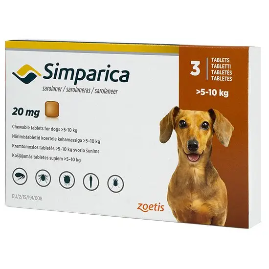 Antiparazitare interne - Simparica Antiparazitar pentru Câini (5-10 kg) - 20 mg