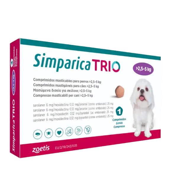 Câini - Simparica Trio Antiparazitar pentru Câini (2.6-5 kg) - 6 mg