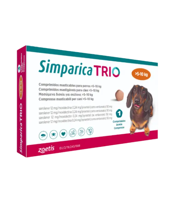 Câini - Simparica Trio Antiparazitar pentru Câini (5-10 kg) - 12 mg