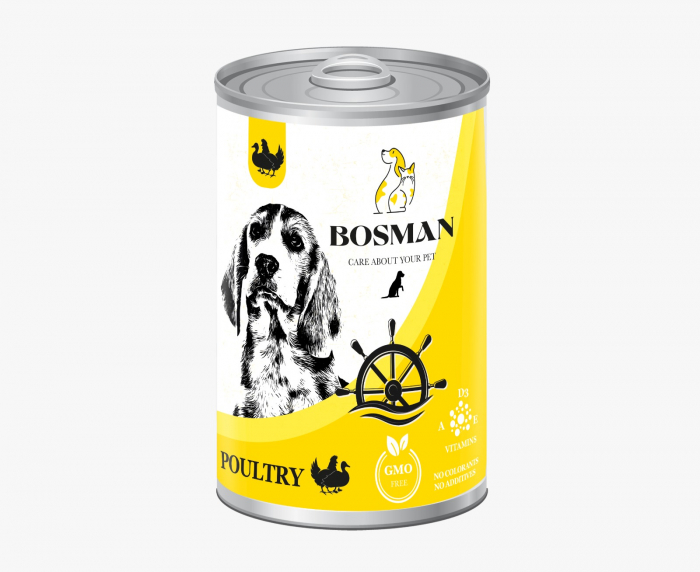 BOSMAN Conserva hrana umeda pentru caini adulti, Carne de pasare, 1240g [1]