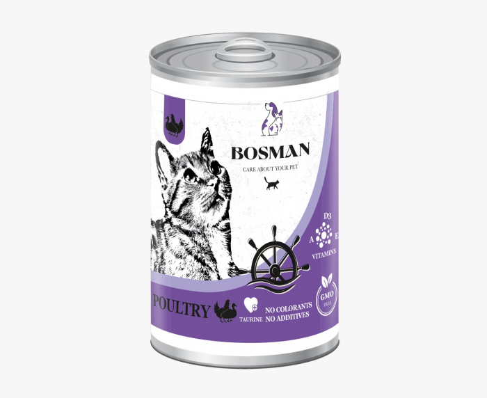 BOSMAN Conserva hrana umeda pentru pisici adulte, Carne de pasare, 415g [1]