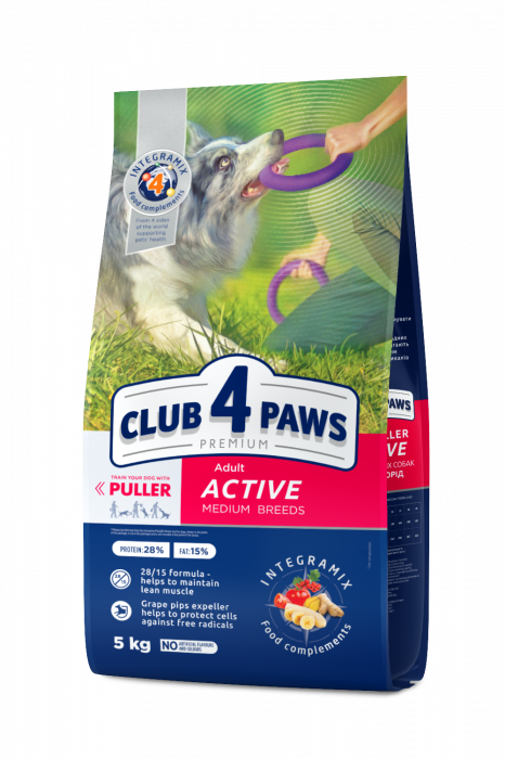 CLUB 4 PAWS Active, Hrana uscata caini activi adulti, Talie medie, 5kg [1]
