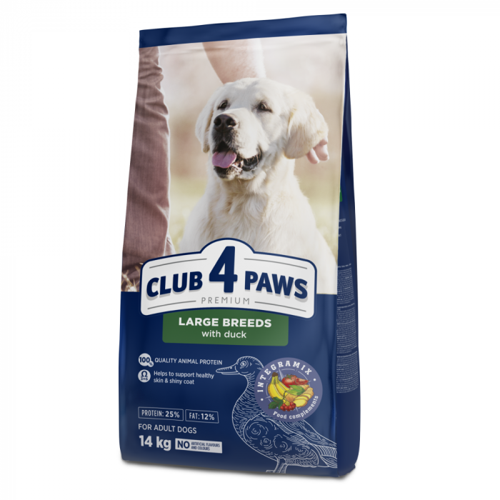 CLUB 4 PAWS Hrana uscata caini adulti, Talie mare, Rata, 14kg [1]