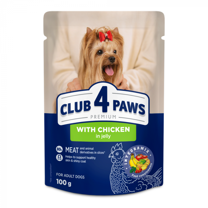 CLUB 4 PAWS Plic hrana umeda caini adulti, Gaina in jeleu, Set 24x100g [1]