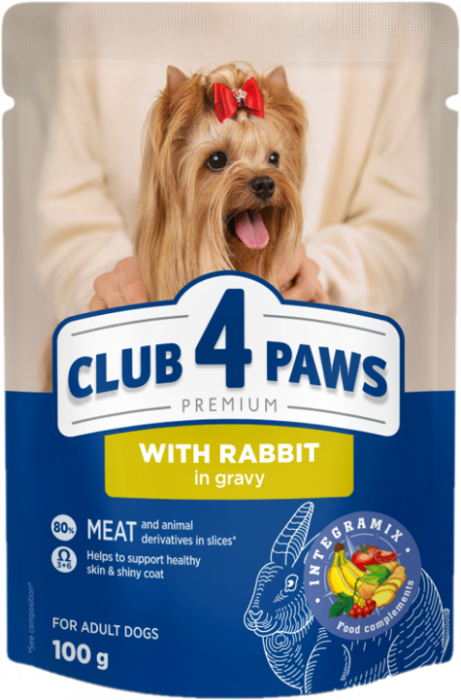 CLUB 4 PAWS Plic hrana umeda caini adulti, Iepure in sos, Set 24x100g [1]