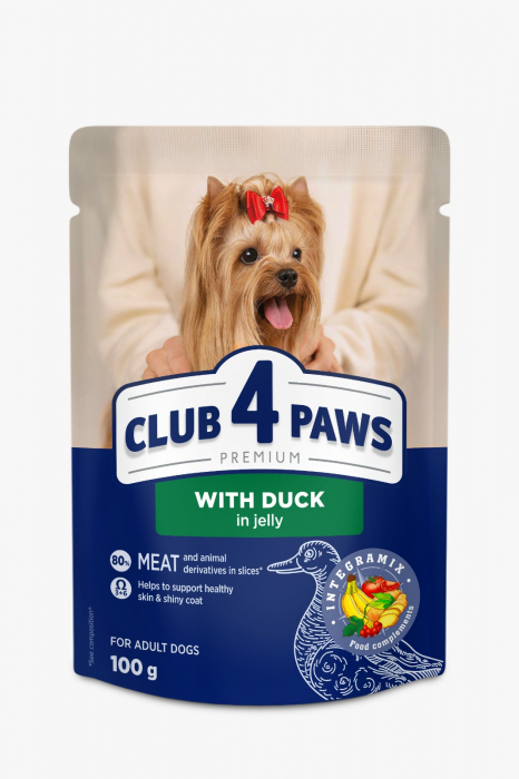 CLUB 4 PAWS Plic hrana umeda caini adulti, Rata in jeleu, Set 24x100g [1]
