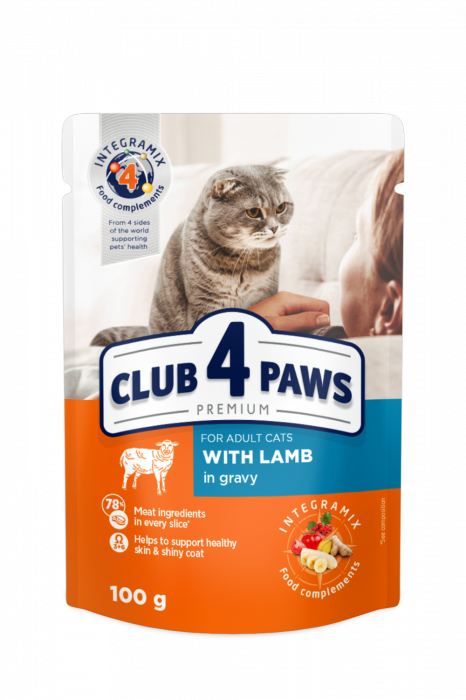CLUB 4 PAWS Plic hrana umeda pisici adulte, Miel in sos,  Set 24x100g [1]
