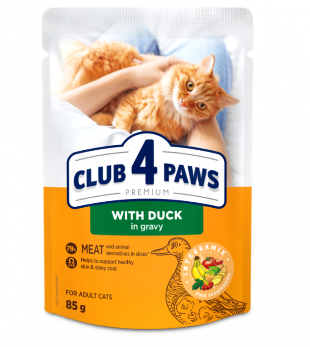 CLUB 4 PAWS Plic hrana umeda pisici adulte, Rata in sos, Set 24x85g [1]