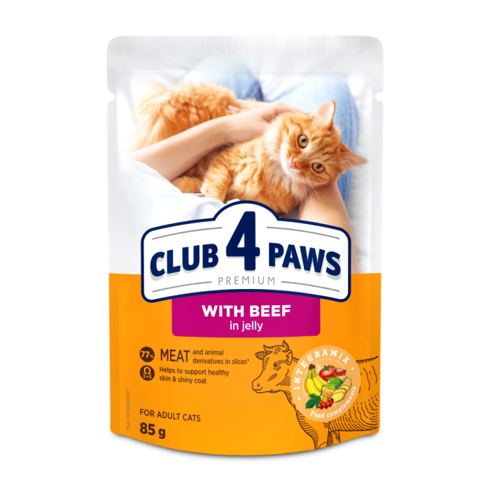 CLUB4PAWS Plic hrana umeda pisici adulte, Vita in jeleu, Set 24x85g [1]