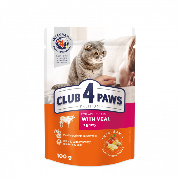 CLUB 4 PAWS Plic hrana umeda pisici adulte, Vita in sos, Set 24x100g [1]