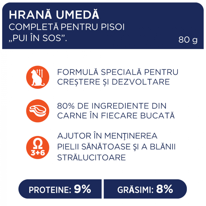CLUB 4 PAWS Plic hrana umeda pisoi juniori, Gaina in sos, Set 24x80g [2]