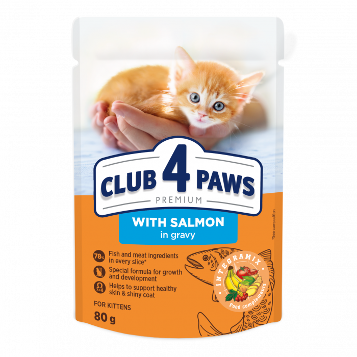 CLUB 4 PAWS Plic hrana umeda pisoi juniori, Somon in sos, Set 24x80g [1]