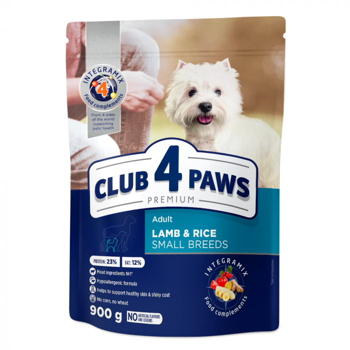 CLUB4PAWS Hrana uscata caini adulti de talie mica, Miel si Orez, 900g [1]