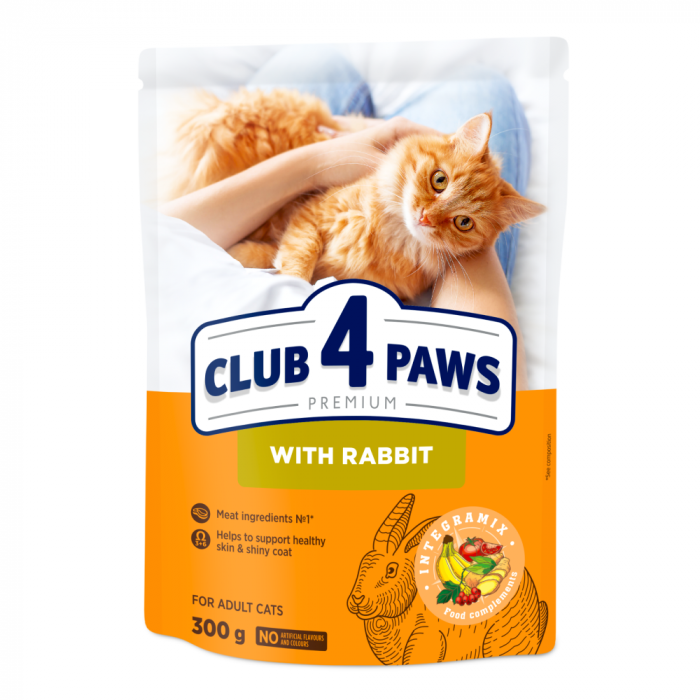 CLUB 4 PAWS Premium Hrana uscata completa pentru pisici adulte, Iepure, 300g [1]
