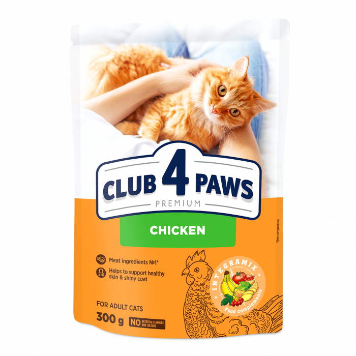CLUB4PAWS Premium Hrana uscata pisici adulte, Pui, 300g [1]