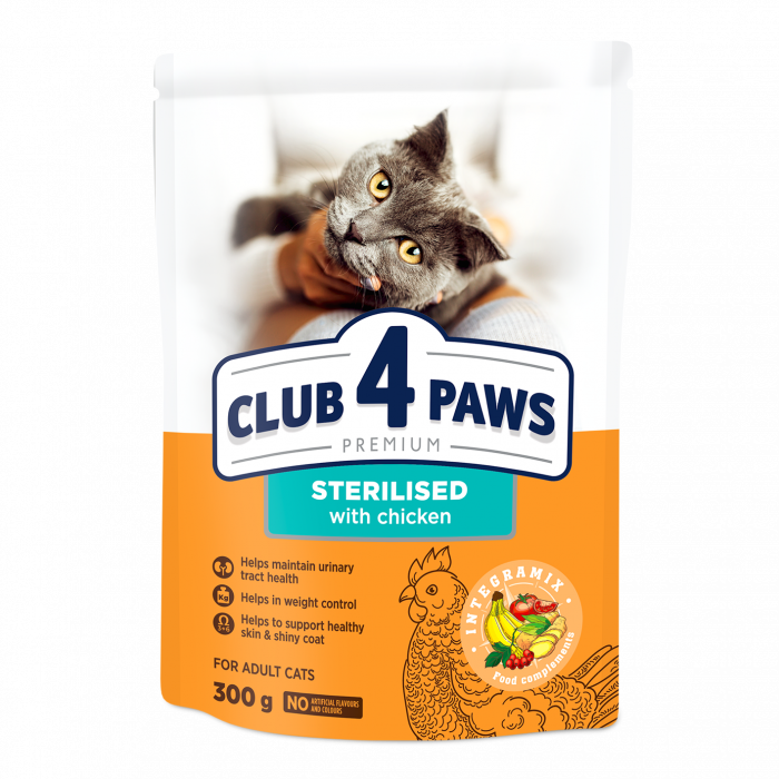CLUB 4 PAWS Premium Hrana uscata pisici sterilizate, Pui, 300g [1]