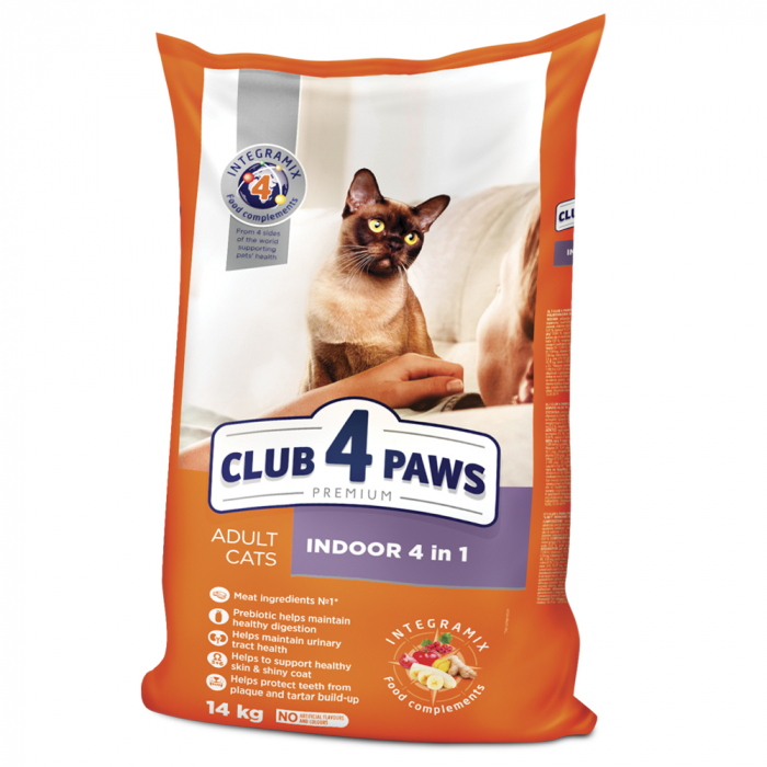 CLUB4PAWS Premium Indoor 4 in 1 Hrana uscata pisici, Pui, 14kg [1]