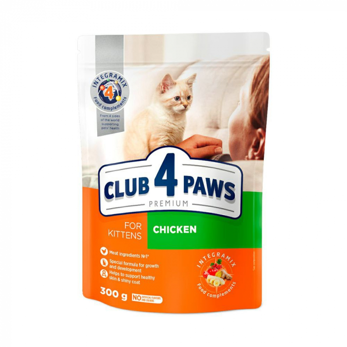 CLUB 4 PAWS Premium Kitten, Pui, hrana uscata pisoi, 300g [1]